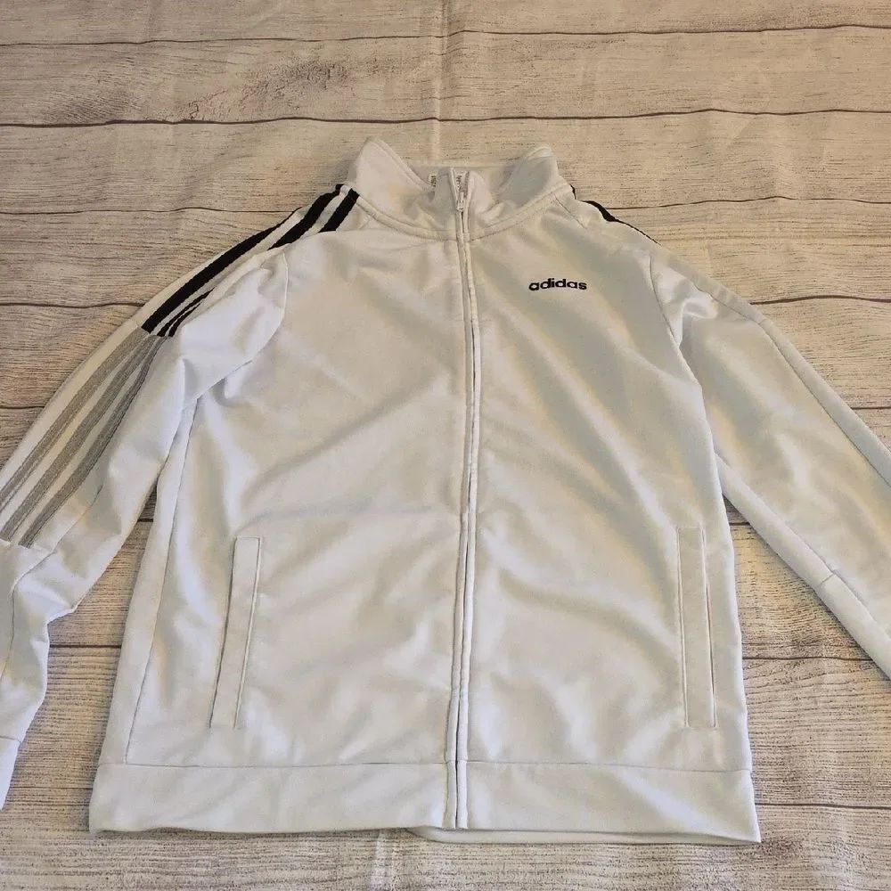 Adidas Kids White Jacket with Black Stripes